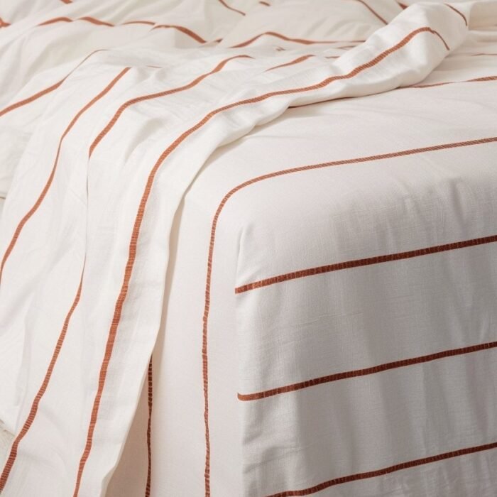Linen Fitted Sheet - Cedar Stripe