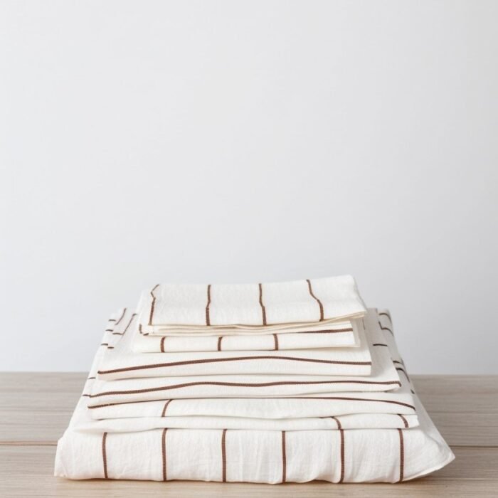 Linen Bedding Set with Pillowcases - Cedar Stripe