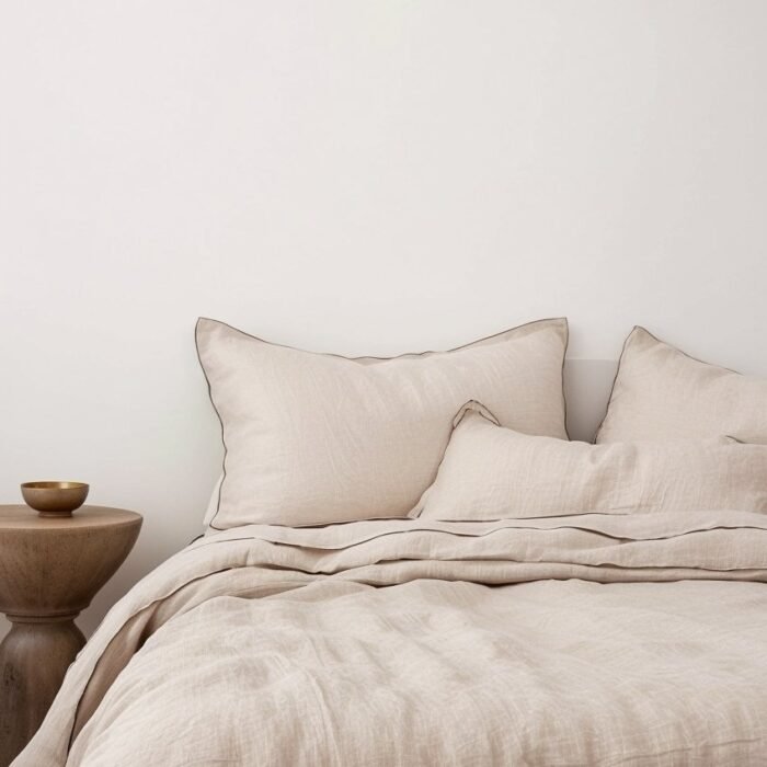 Piped Linen Duvet Cover Set – Natural & Forest