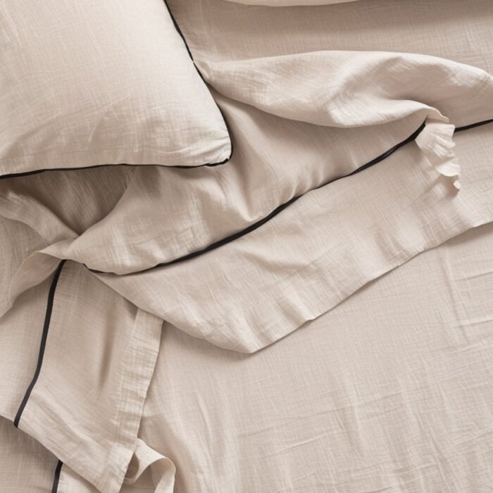 Linen Piped Flat Sheet – Natural & Forest
