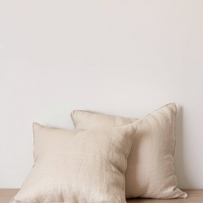 Set of 2 Euro Linen Piped Pillowcases – Natural & Forest
